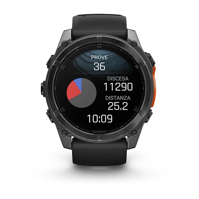 Fenix 8 – 51 mm, MicroLED, Sapphire, Titanio, Carbon Gray DLC con cinturino in silicone Black/pebble grey
