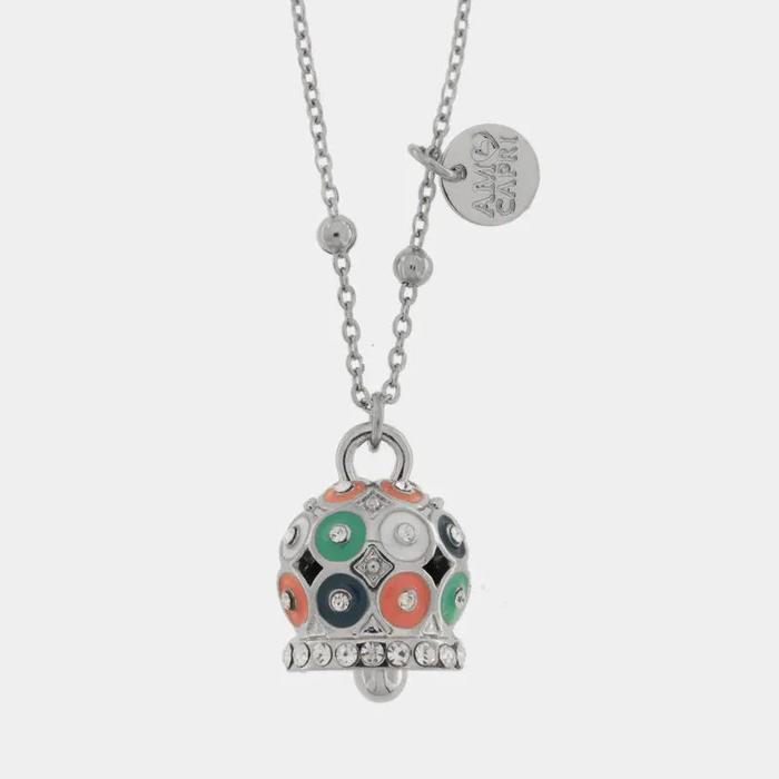 Collana in Acciaio campanella a pois multicolor e zirconi
