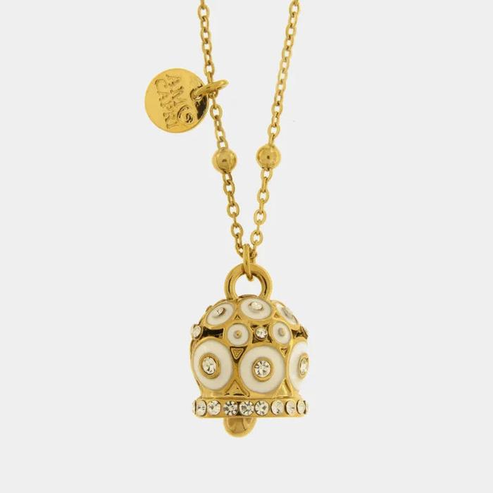 Collana in Acciaio campanella a pois bianchi e zirconi