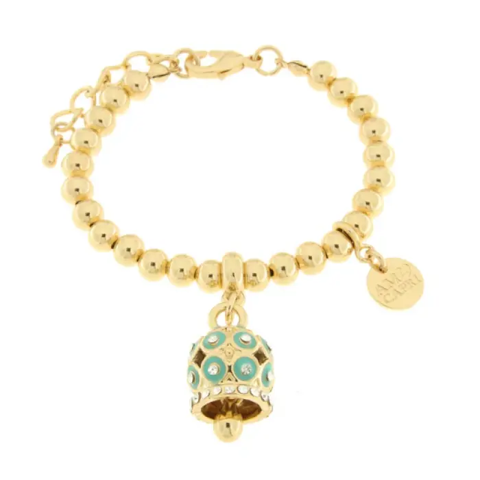 Bracciale in Metallo con campanella a pois verde e zirconi