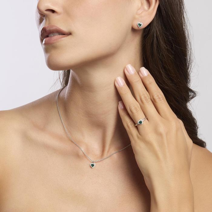 Girocollo in argento con smeraldo sintetico a forma di cuore LOVE AFFAIR