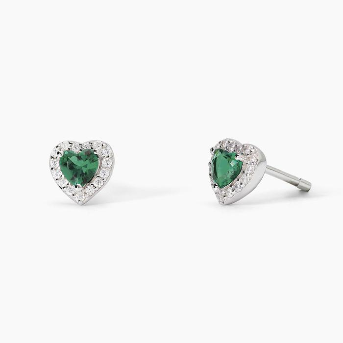 Orecchini in argento con smeraldi sintetici taglio cuore LOVE AFFAIR