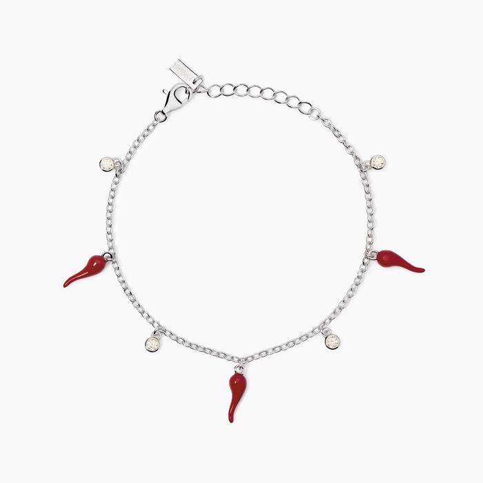 Bracciale in argento con ciondoli cornetto Over the Luck