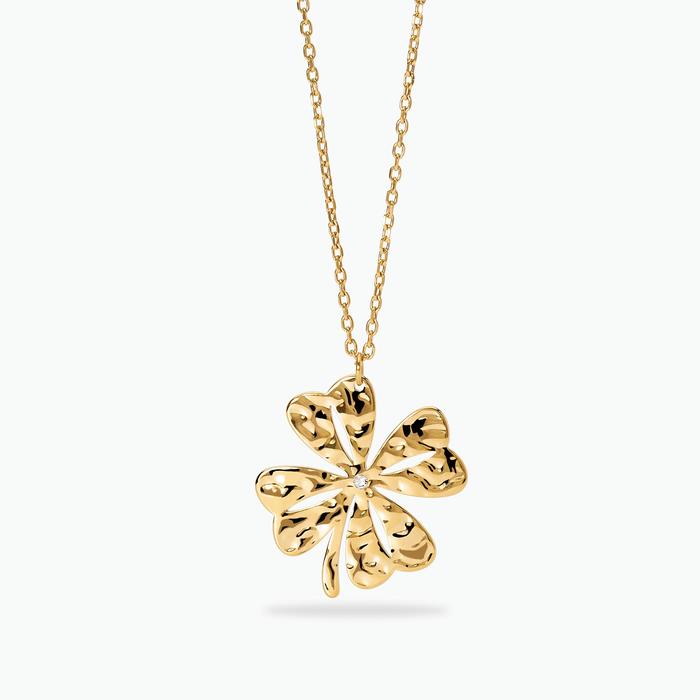 Collana con quadrifoglio dorato e cristallo Style 57