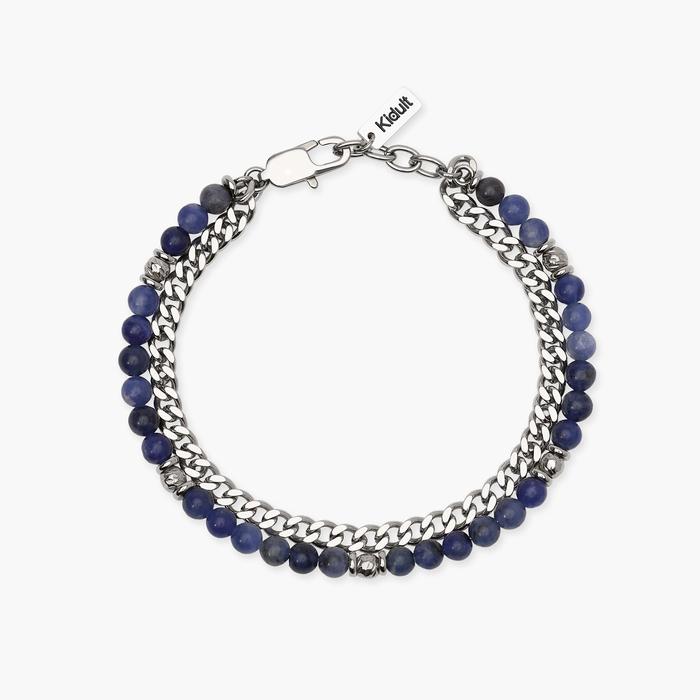 Bracciale uomo con con catena groumette e sfere diamantate e sodalite blu Style 37