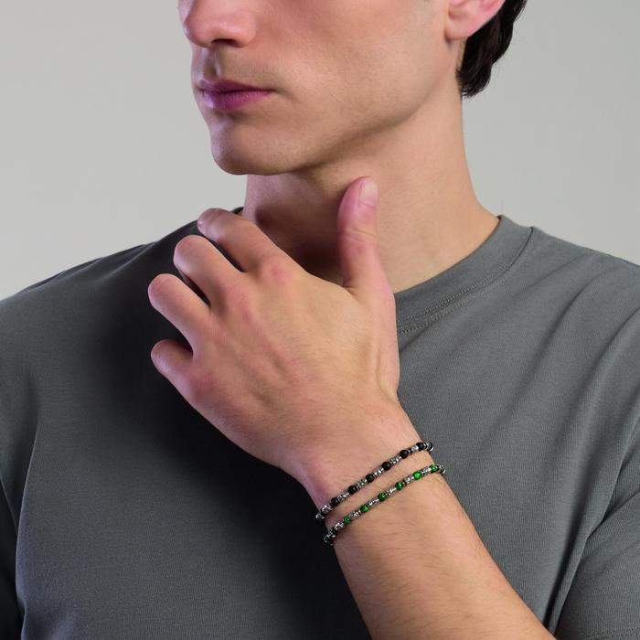 Bracciale uomo acciaio con cubetti martellati e pietra lavica Style 38