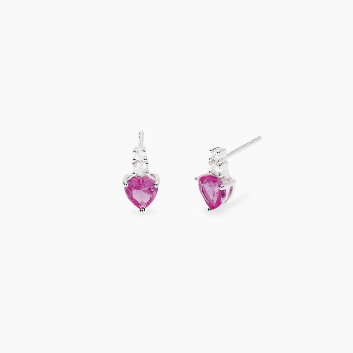 Orecchini con cuore pendente in corindone rosa sintetico ROUGE