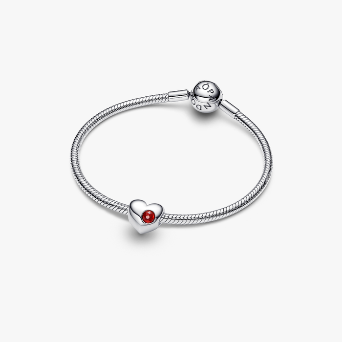 Charm Cuore con Pietra Rossa Scuro Gennaio da incidere