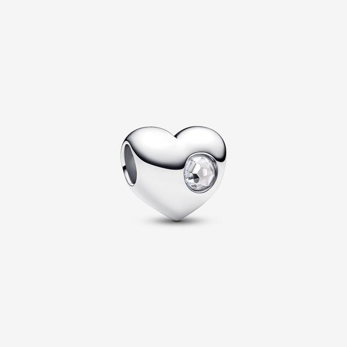Charm Cuore con Pietra Bianca Aprile da Incidere