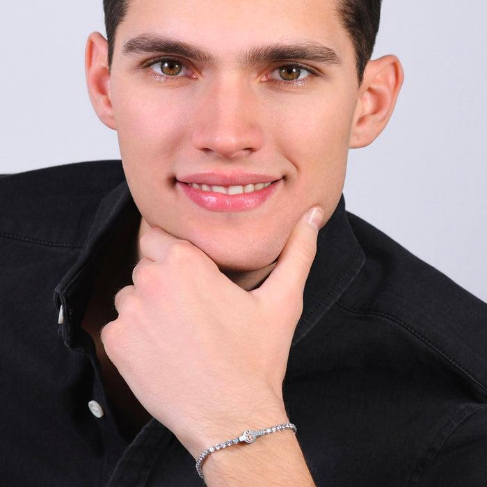 BRACCIALE TENNIS UOMO IN ACCIAIO ZIRCONI BIANCHI