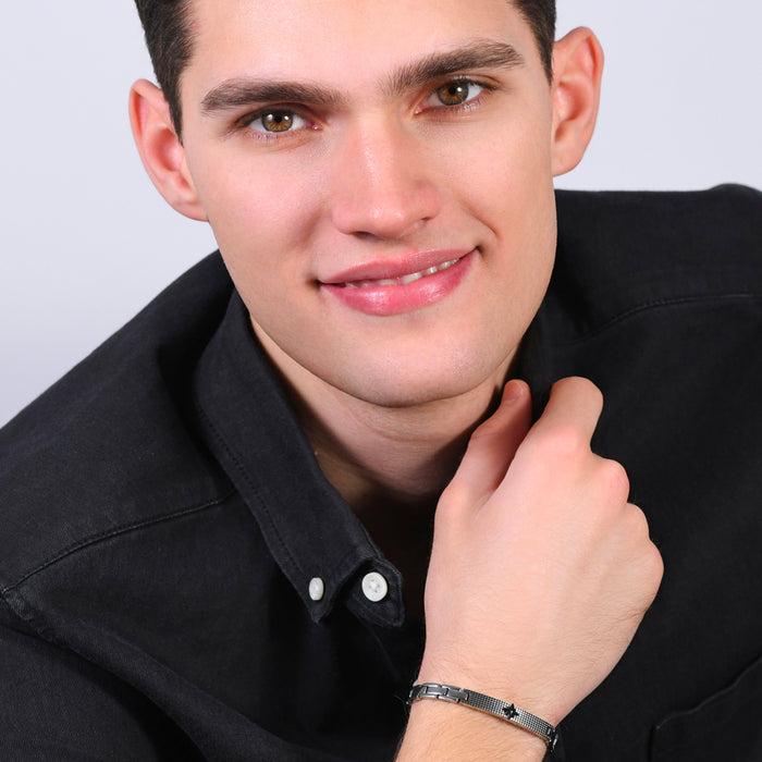 BRACCIALE UOMO IN ACCIAIO ROSA DEI VENTI IP NERO