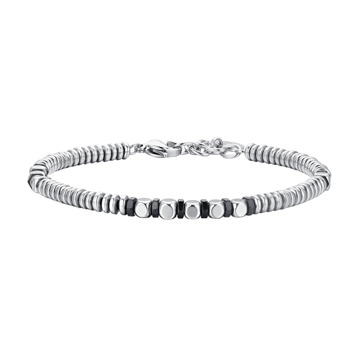 BRACCIALE UOMO IN ACCIAIO EMATITE SILVER E NERA