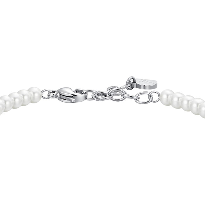 BRACCIALE DONNA IN ACCIAIO PERLE E CUORE ZIRCONE BIANCO