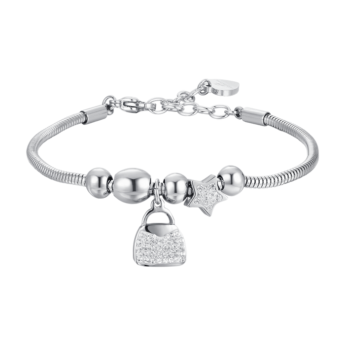 BRACCIALE DONNA IN ACCIAIO BORSA E CRISTALLI