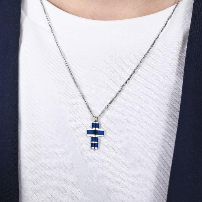 COLLANA UOMO IN ACCIAIO CROCE IP BLU