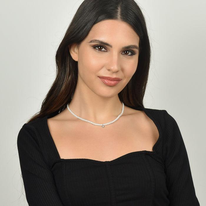 COLLANA DONNA IN ACCIAIO CON PERLE CON CRISTALLO BIANCO