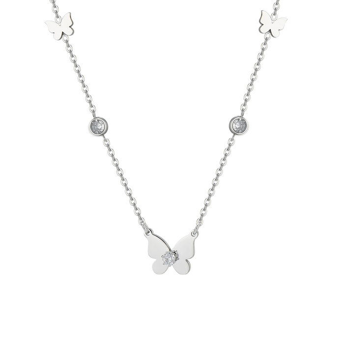 COLLANA DONNA IN ACCIAIO FARFALLE E ZIRCONI