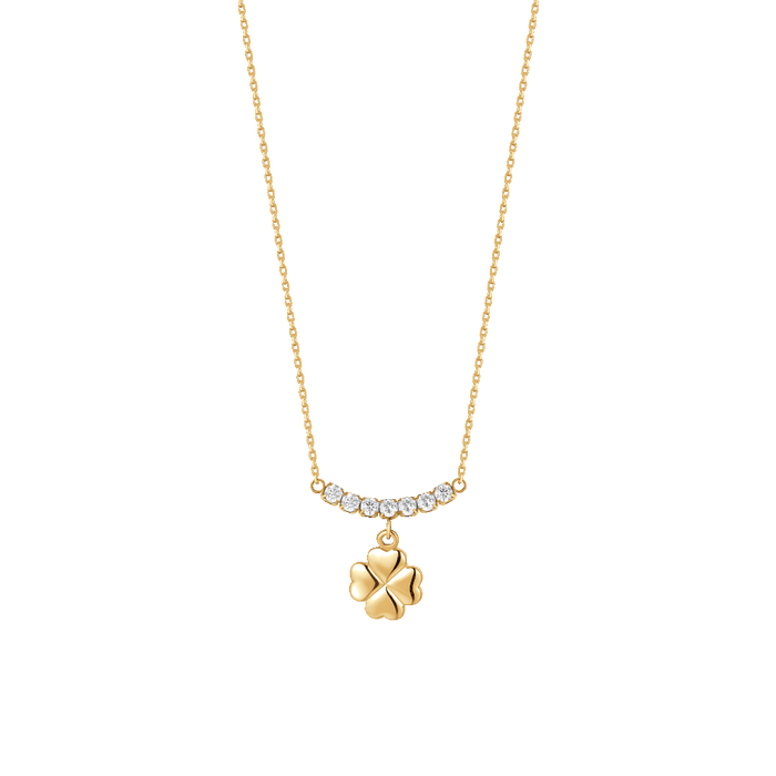 COLLANA DONNA IN ACCIAIO IP GOLD CON QUADRIFOGLIO E ZIRCONI BIANCHI