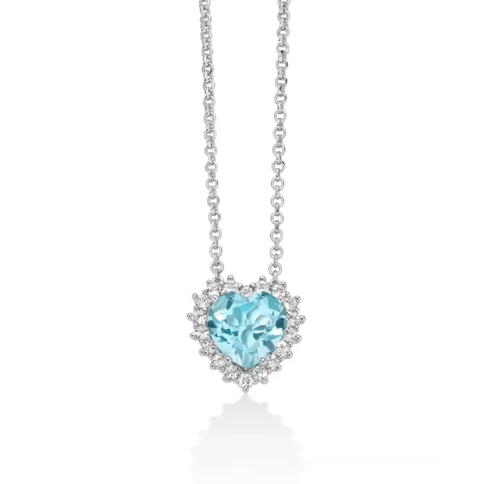 Collana con Gemma del Cielo a cuore medio e topazi bianchi in argento