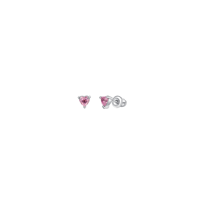 ORECCHINI BAMBINA IN ACCIAIO CON CUORE ZIRCONE ROSA