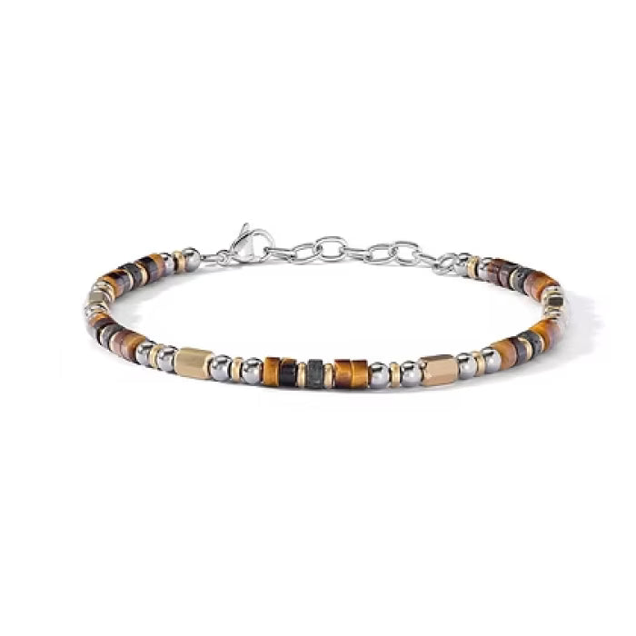 Bracciale in Acciaio, pvd giallo, Occhio di Tigre e pietra lavica