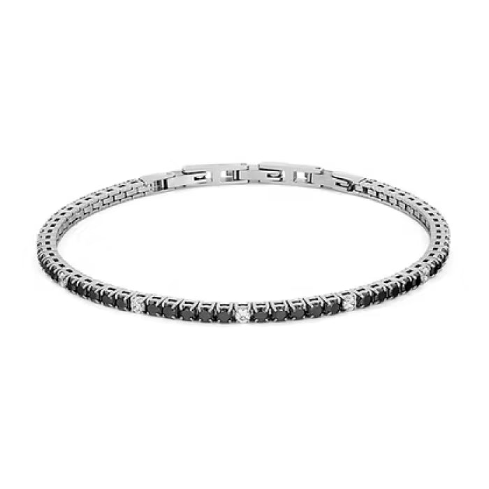 Bracciale Tennis in Acciaio con Zirconi neri e bianchi