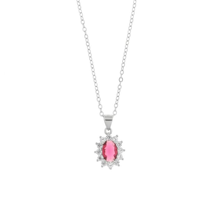 Collana in Argento 925 con zirconi bianchi e zircone centrale rosso
