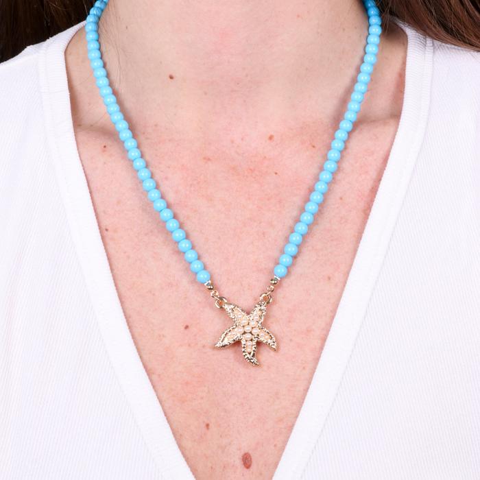Collana in Metallo sfere turchesi con stella marina bianca