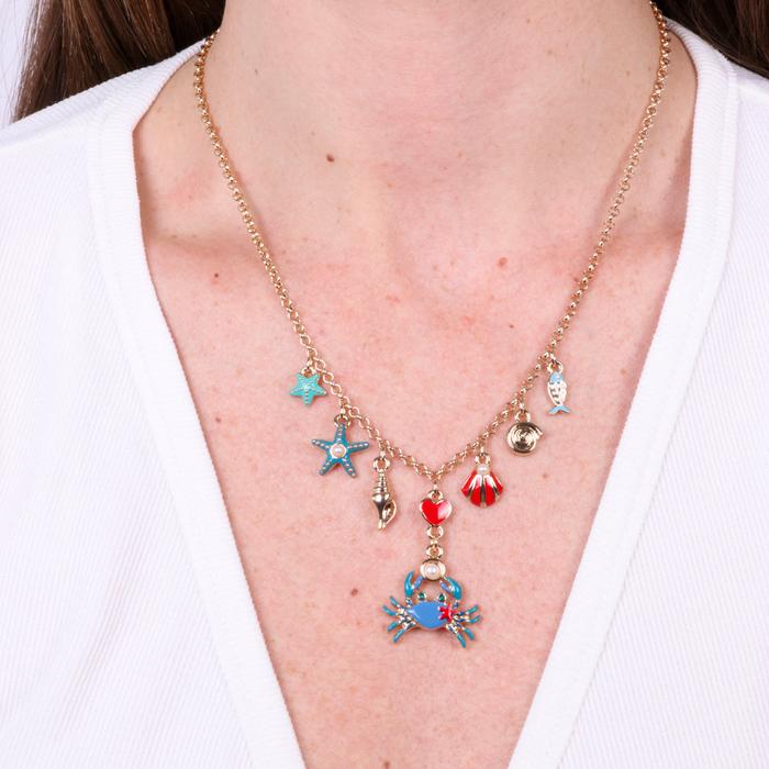 Collana in Metallo con granchio, stelle marine, pesciolino e conchiglie