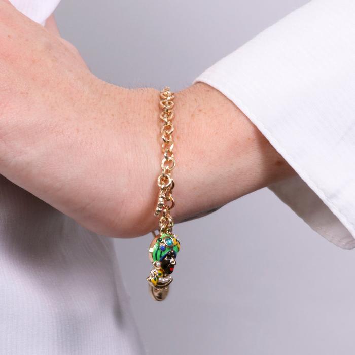 Bracciale in Metallo con testa di Moro verde fiore e cuore