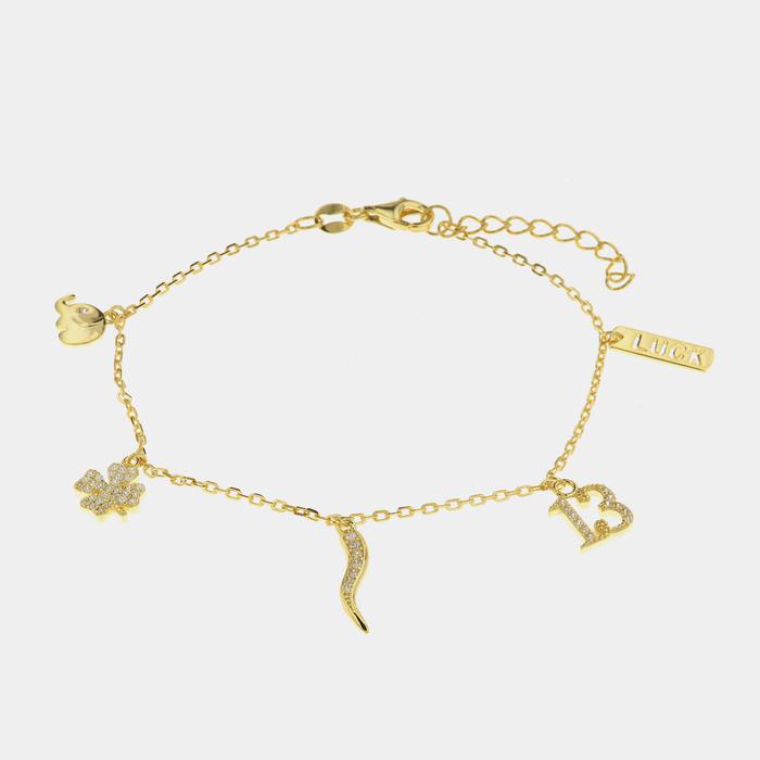 Bracciale in Argento 925 con ciondoli portafortuna in zirconi bianchi