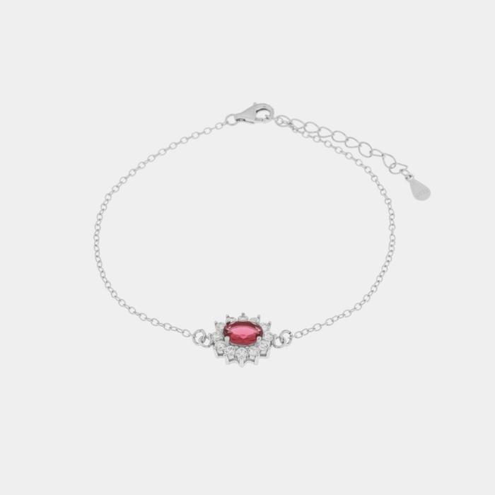 Bracciale in Argento 925 con zirconi bianchi e zircone centrale rosso