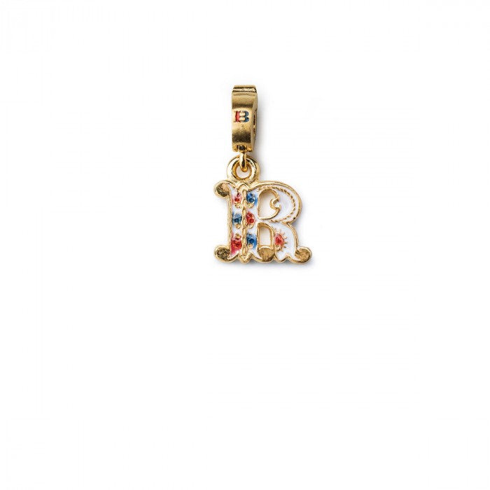 Charm Lettera R Argento Dorato E Smalto