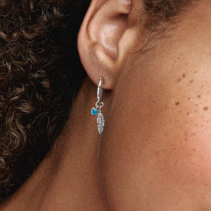 Earrings Orecchini a cerchio Piuma e cuori turchesi
