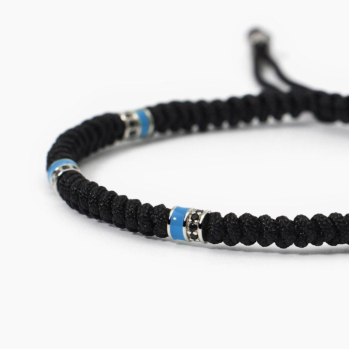 Bracciale in argento con cordino e inserti in smalto blu COLOR BLOCK