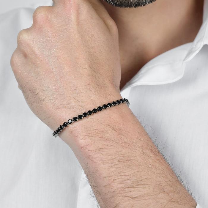 BRACCIALE TENNIS UOMO IN ACCIAIO CON CRISTALLI NERI