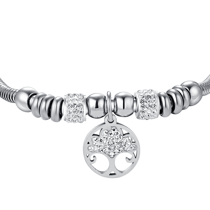 BRACCIALE DONNA IN ACCIAIO CON ALBERO DELLA VITA CON CRISTALLI BIANCHI