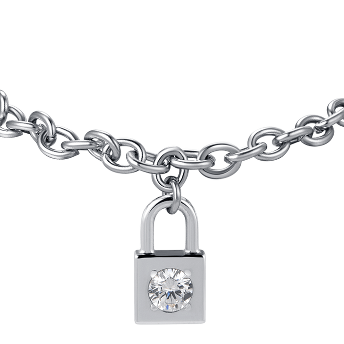 BRACCIALE DONNA IN ACCIAIO CON LUCCHETTO CON CRISTALLO BIANCO