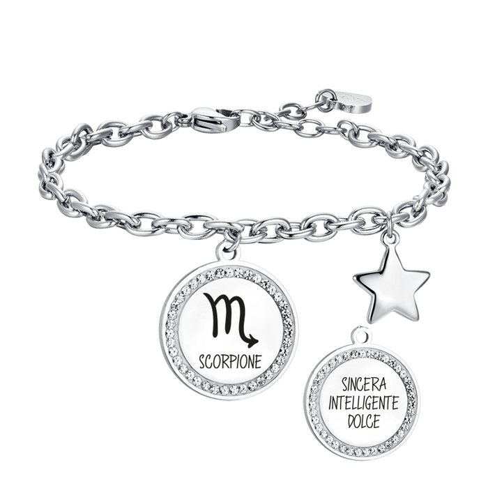 BRACCIALE DONNA IN ACCIAIO SEGNO ZODIACALE SCORPIONE PIASTRA