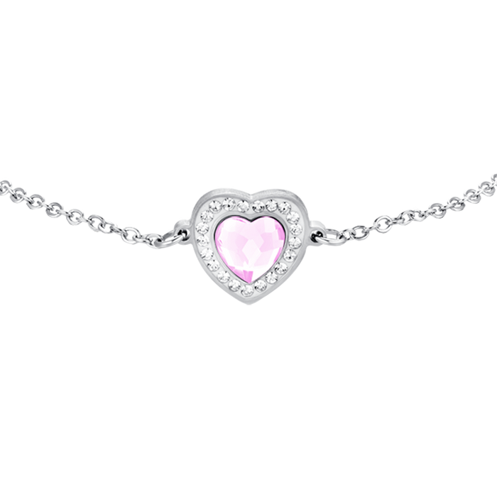BRACCIALE DONNA IN ACCIAIO CUORE CRISTALLO ROSA E CRISTALLI BIANCHI