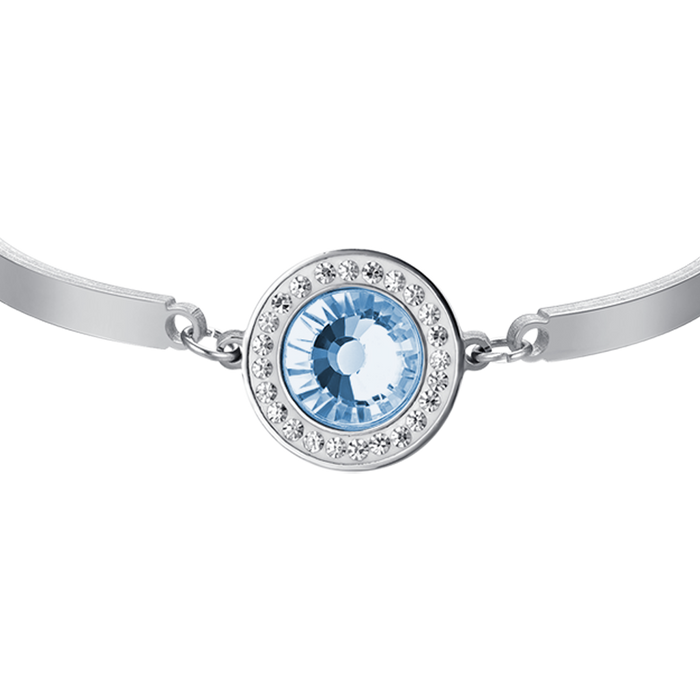 BRACCIALE DONNA IN ACCIAIO ELEMENTO CRISTALLO ACQUAMARINA E CRISTALLI BIANCHI
