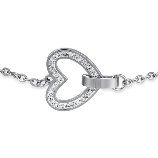 BRACCIALE DONNA IN ACCIAIO CON CUORE E CRISTALLI BIANCHI ED ELEMENTO