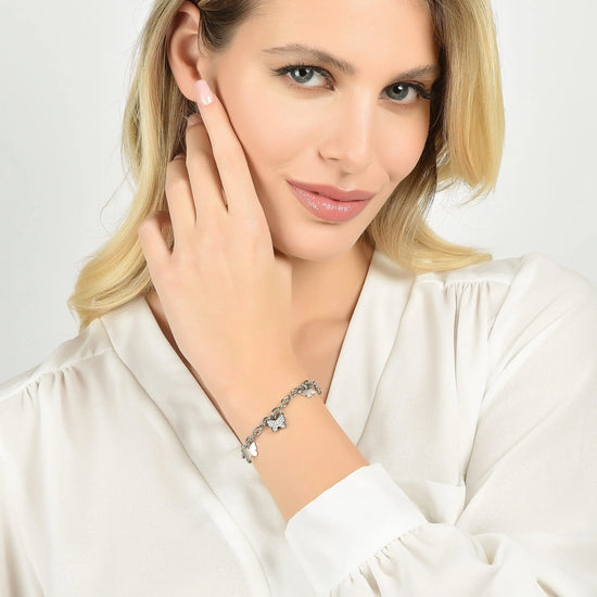 BRACCIALE DONNA IN ACCIAIO CON FARFALLE E CRISTALLI BIANCHI