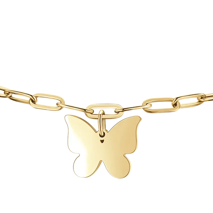 BRACCIALE DONNA IN ACCIAIO DORATO CON CUORE, FARFALLA E QUADRIFOGLIO