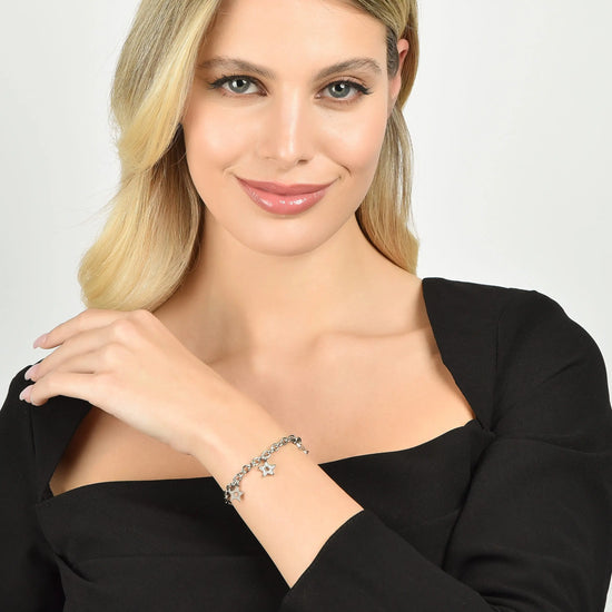 BRACCIALE DONNA MULTIFILO IN ACCIAIO CON STELLE E CRISTALLI BIANCHI
