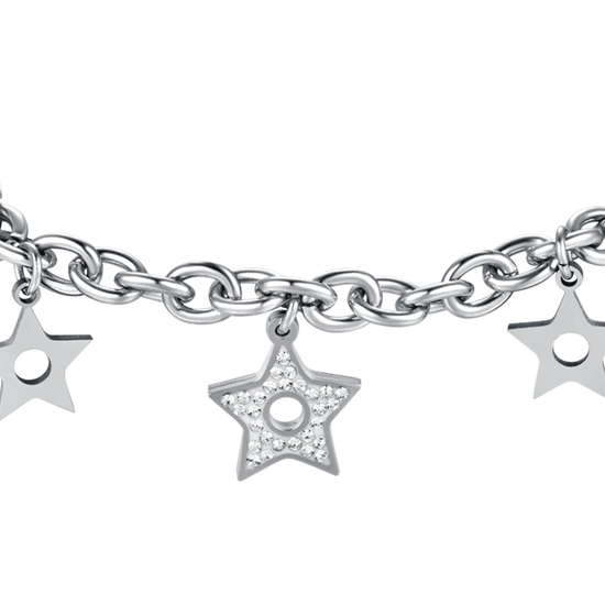 BRACCIALE DONNA MULTIFILO IN ACCIAIO CON STELLE E CRISTALLI BIANCHI