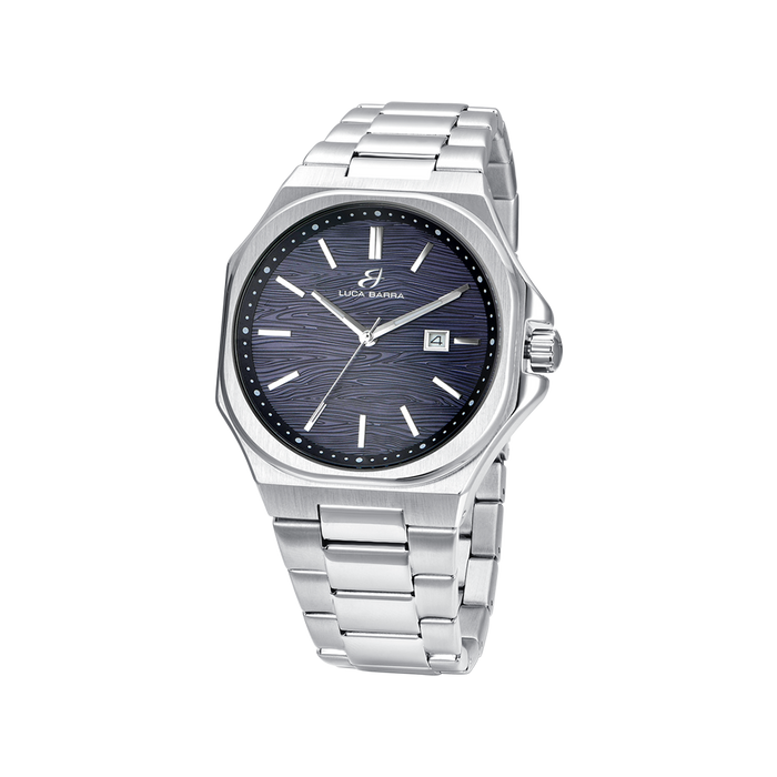 OROLOGIO UOMO IN ACCIAIO QUADRANTE BLU, DETTAGLI SILVER