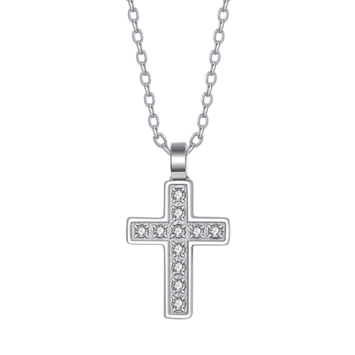 COLLANA UOMO IN ACCIAIO CON CROCE E CRISTALLI BIANCHI