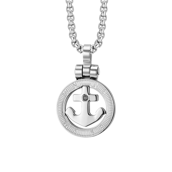 COLLANA UOMO IN ACCIAIO ANCORA E CRISTALLO NERO