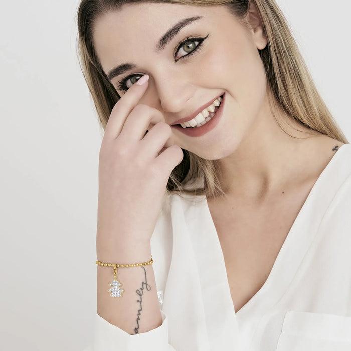 CHARM BIMBA IN ACCIAIO CON CRISTALI BIANCHI